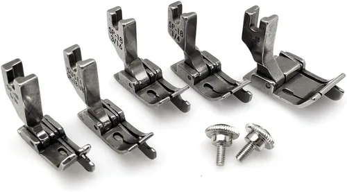 Miniatura 2 de YEQIN Máquina de coser industrial con bisagras de 5 tamaños, pie prensatelas con guía derecha #SP-18 1/16 "+1/8"+3/16"+1/4"+1/2" con 2 tornillos