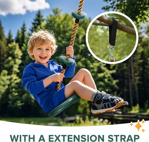 Miniatura 6 de Juego de columpio de árbol con cuerda para escalar y plataformas y asiento oscilante para patio de recreo al aire libre para niños, incluye correa