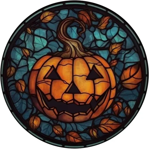 Miniatura 3 de Calabaza de Halloween vidrieras hojas de otoño negras PopSockets Standard PopGrip
