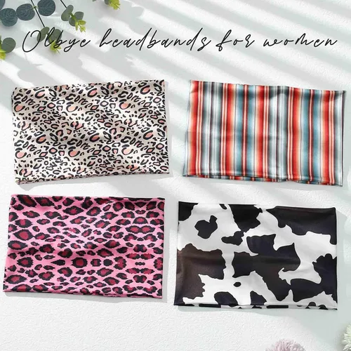 Miniatura 3 de Olbye Diademas bohemias anchas elásticas y antideslizantes para mujer y niña - para entrenamiento, yoga, correr, banda para el sudor, pañuelos