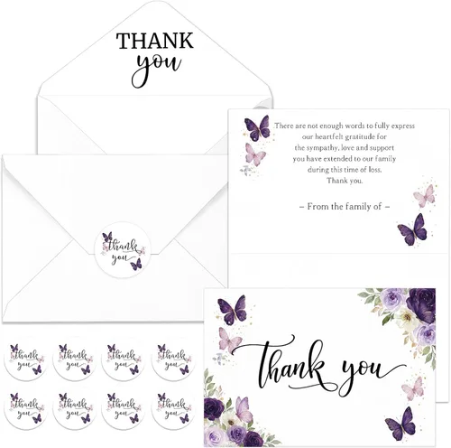 Miniatura 19 de Fumete Juego de 50 tarjetas de agradecimiento funerarias con sobres y calcomanías, tarjetas de agradecimiento de condolencias con mensaje