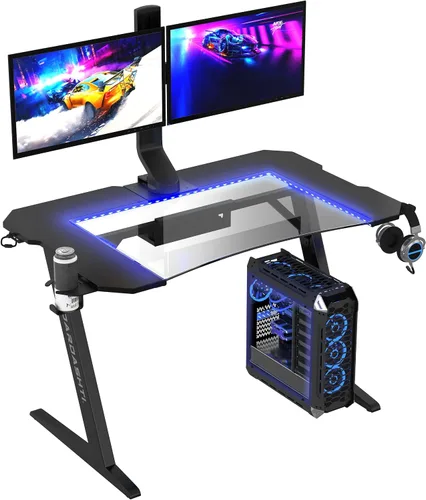 Miniatura 7 de Atlantic Dardashti Z1-21 - Escritorio para juegos para computadora, escritorio de oficina en casa, estación de trabajo en forma de Z con soporte