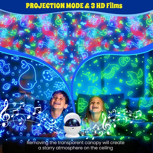 Miniatura 3 de Proyector de luz nocturna, luz nocturna para habitación de niños con control remoto y temporizador, rotación de 360°, 3 películas de proyección, 18
