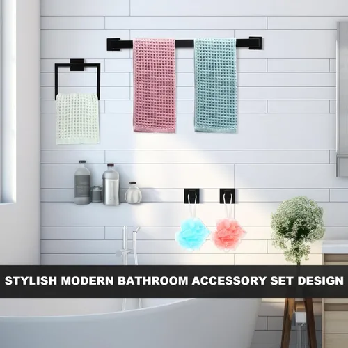 Miniatura 7 de Juego de 10 accesorios de baño, juego de accesorios de baño de 24 pulgadas, barra de toalla de baño de acero inoxidable, toalleros, gancho