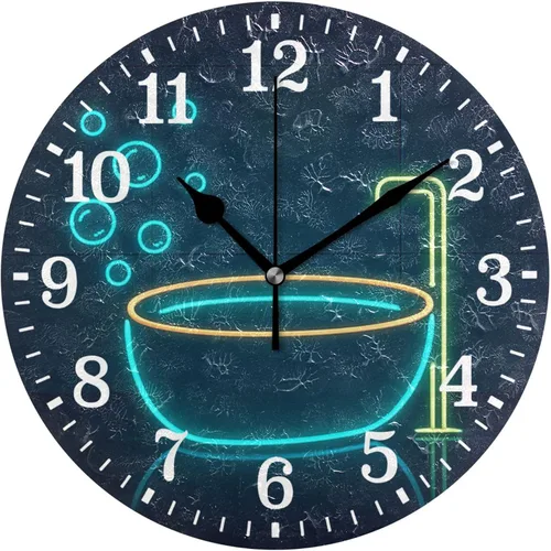 Miniatura 23 de JUNZAN Reloj de bañera con vino romántico espumoso y velas, reloj de pared silencioso de 10 pulgadas, pequeño reloj redondo, decoración de cocina