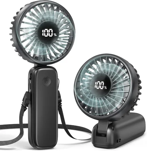 Miniatura 8 de Ventilador de mano plegable, ventiladores de mano recargables de 5000 mAh con potente refrigeración, 4 velocidades, pantalla LED, ventilador