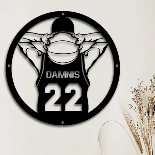 Miniatura 2 de Letrero de metal personalizado para jugador de baloncesto con luz LED, nombre y número personalizados, arte de pared de baloncesto, decoración