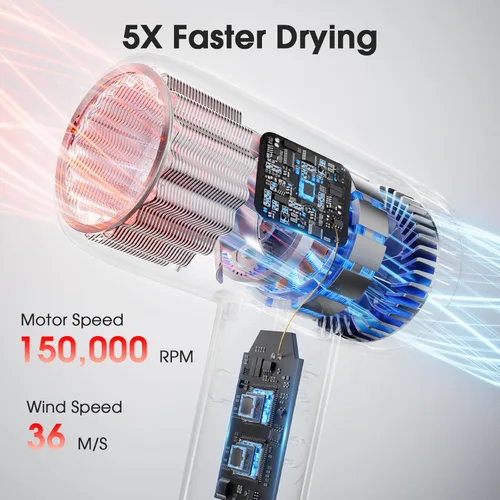 Miniatura 2 de Secador de pelo con accesorios difusores magnéticos, secador iónico profesional de alta velocidad para secado rápido, 9 ajustes de calor y 2 ajustes