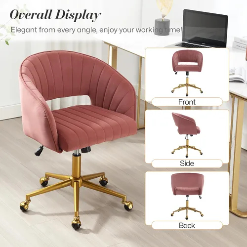 Miniatura 8 de Silla de escritorio giratoria para oficina en casa, moderna silla de escritorio de terciopelo, sillón de altura ajustable con base dorada, silla