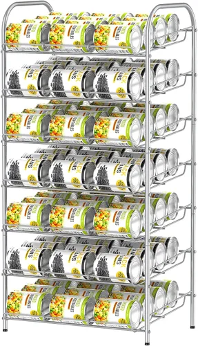 Miniatura 8 de DOMYDEVM Organizador de latas, organizador de almacenamiento de latas de 7 niveles, soporte negro para bebidas con capacidad para 84 latas