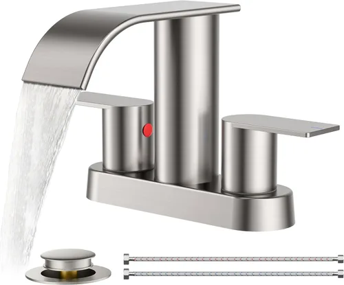 Miniatura 27 de FORIOUS Grifos de baño negros y dorados, cascada de 4 pulgadas con drenaje desplegable de metal y manguera cUPC para lavabo, tocador, RV, pedestal