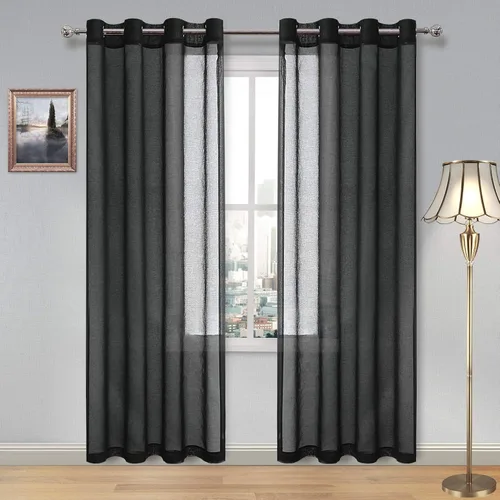Miniatura 109 de DWCN Cortinas traslúcidas color verde frijol para sala de estar y dormitorio - Cortinas voile con aspecto de lino sintético con ojales en la parte