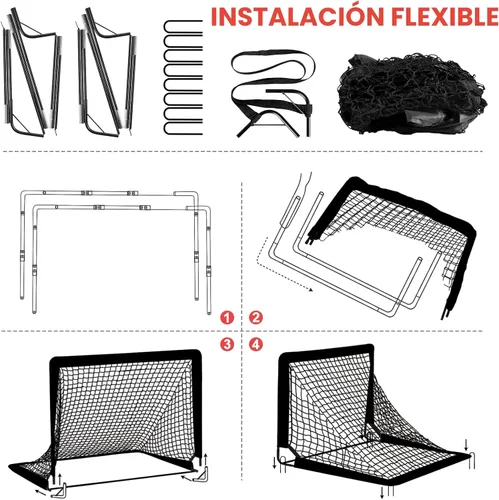 Miniatura 9 de Juego de porterías de fútbol para niños para patio trasero – 2 de 4 x 3 pies, equipo portátil de entrenamiento de portería de fútbol, red de fútbol