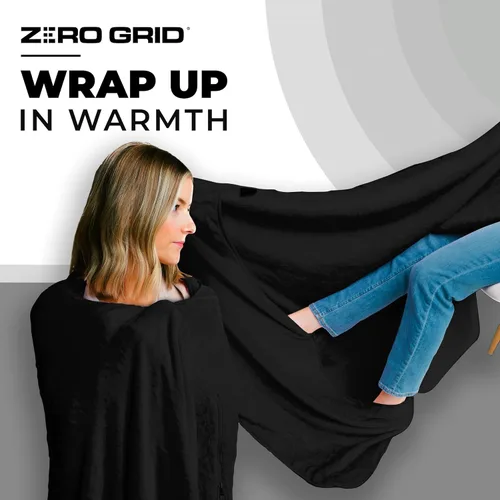 Miniatura 3 de Zero Grid Manta de viaje ligera – Manta de avión compacta de primera calidad con broches para el cuello, bolsillos acogedores para los pies, bolsa