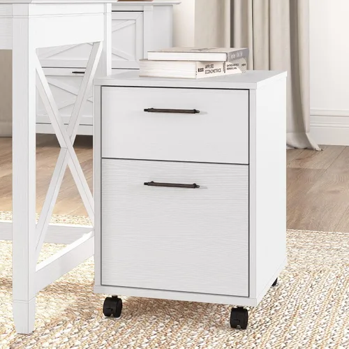 Miniatura 2 de Bush Furniture Key West - Archivador rodante, carrito de archivos para oficina en casa en roble blanco puro, archivador de 2 cajones con ruedas