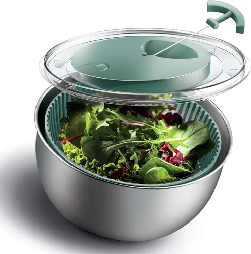 Miniatura 12 de COOK WITH COLOR Lavadora de lechugas y secadora de verduras para una fácil preparación de ensaladas, base antideslizante con mango de tracción, Rosa