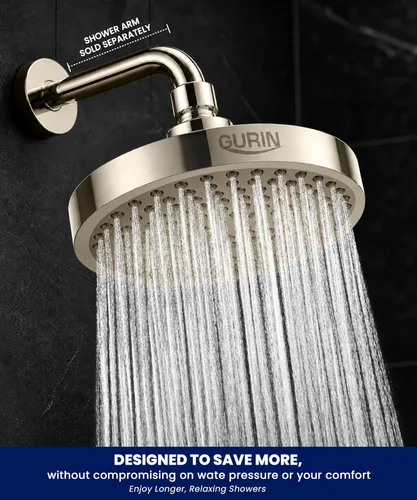 Miniatura 6 de Cabezal de ducha de alta presión Gurin. Lujosa alcachofa de ducha para baño con acabado de níquel cepillado, ángulos ajustables, difusores