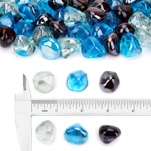 Miniatura 2 de Stanbroil Diamantes de vidrio de fuego mezclados de 10 libras, vidrio de fuego de 1/2 pulgada mezclado con azul caribeño, hielo de cristal, brillo