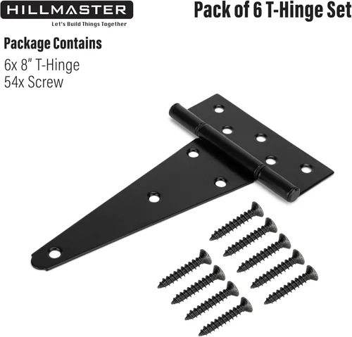 Miniatura 7 de HILLMASTER Bisagras de puerta de cobertizo con correa en T de 8 pulgadas, resistentes, bisagras de correa de puerta, bisagra en T negra, herrajes