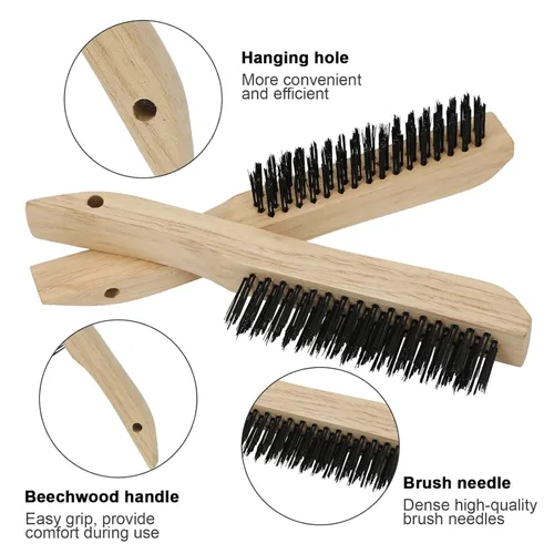 Miniatura 3 de VASTOOLS Paquete de 8 cepillos de alambre para limpiar escoria de soldadura, óxido y polvo. Cepillo de acero al carbono resistente de 10 pulgadas