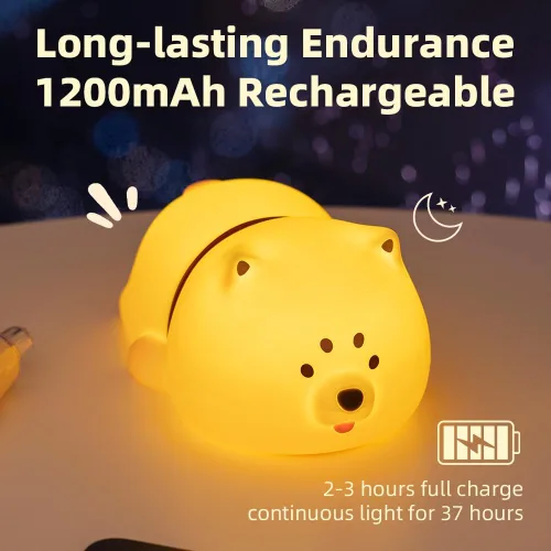 Miniatura 5 de Linda lámpara nocturna de cachorro para bebés y niños - lámpara recargable con control táctil, 3 niveles de brillo, luz cálida, temporizador