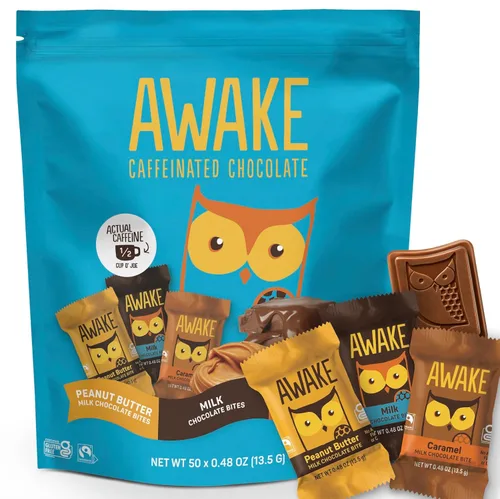 Miniatura 16 de AWAKE - Bocaditos de chocolate con cafeína - Chocolate con leche crujiente, 50 piezas - 50 mg de cafeína - Dulces envueltos individualmente
