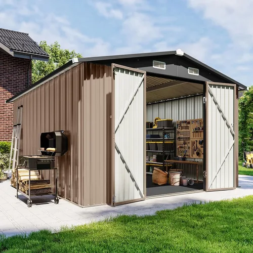 Miniatura 8 de Cobertizo de almacenamiento para exteriores de 5 x 3 pies, cobertizo de herramientas de jardín de metal con techo inclinado y puerta con cerradura