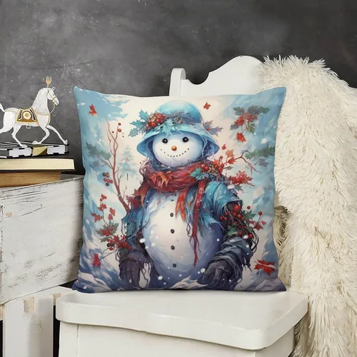 Miniatura 16 de Funda de cojín de muñeco de nieve con rosas rosadas, bufanda y sombrero, funda de almohada para cama, decoración moderna para sofá, dormitorio, sala