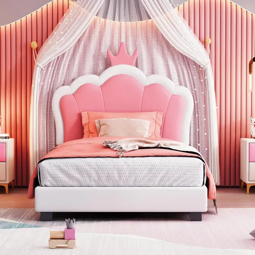 Miniatura 11 de Elegante sofá cama tapizado de tamaño individual con cabecera en forma de oreja de conejo, para niños pequeños y niñas