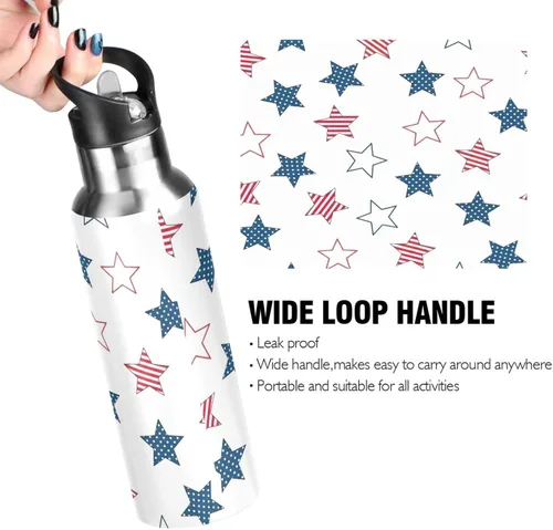 Miniatura 4 de Stars Us Flag White Insulated Water Bottle 20 Oz Leakproof Water Bottles, BPA-Free Sports Water Bottle with Straw