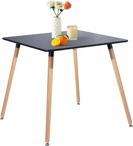 Miniatura 10 de Mesa de comedor cuadrada de 31.5 pulgadas para 2-4 personas, mesa blanca funcional moderna con patas de madera para el hogar, oficina, cocina, Blanco
