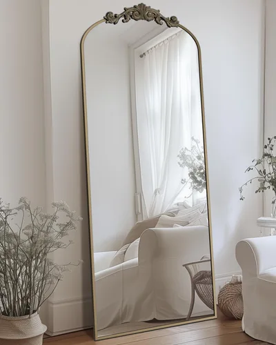 Miniatura 25 de Antok Espejo arqueado de longitud completa, espejo de piso de 71 x 28 pulgadas con tallado, espejos de cuerpo completo para decoración del hogar
