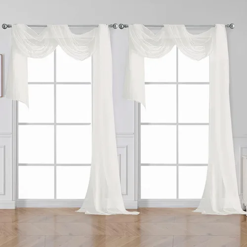 Miniatura 178 de OVZME - Cortinas traslúcidas blancas de 45 pulgadas de largo, 2 paneles, cortinas de gasa con bolsillo para barra para ventanas pequeñas, cada una