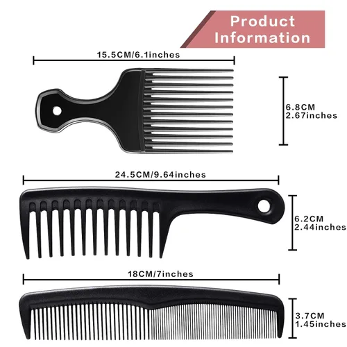 Miniatura 2 de Patelai Peine afro de dientes anchos para hombres, juego de peinado desenredante de 3 piezas, herramienta de cepillo de barbero de fibra de carbono