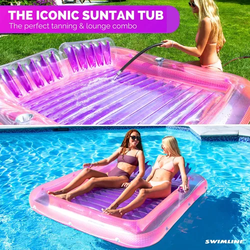 Miniatura 2 de SWIMLINE Original Suntan Tub Series Classic Inflatable Tanning Float Floating Lounge Personal Tan Pool Hybrid Lounger Adjustable Pillow Fill