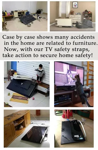 Miniatura 6 de Paquete de 2 correas de seguridad ajustables para TV, adhesivas sin perforación, anclajes de muebles anti-volcadura para seguridad infantil, fija 2