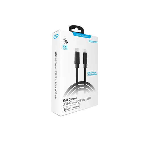 Miniatura 7 de Naztech Cargador de cable Lightning, duradero, redondeado, de carga rápida de 12 pies, cable Lightning certificado USB-C a MFi compatible