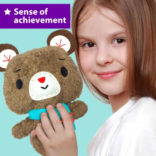 Miniatura 3 de KRAFUN Kit de costura para niños de 7, 8, 9, 10, 11, 12 años, principiante, My First Art & Craft, incluye 3 muñecas de animales de peluche, mapache