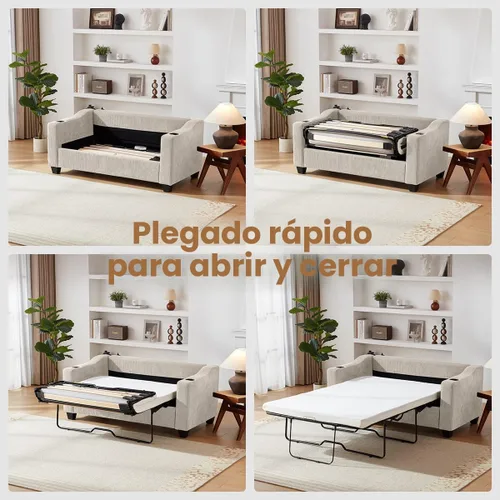 Miniatura 7 de CHIC HOUSE Sofá cama extraíble, sofá cama tamaño completo, sofá convertible 2 en 1 de pana con carga USB, sofá de espuma viscoelástica para sala