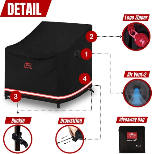 Miniatura 4 de Turtle Life Funda para Silla de Patio, Resistente y Duradera Impermeable para Sillón de Jardín Exterior Sofá Individual Profundo, Funda