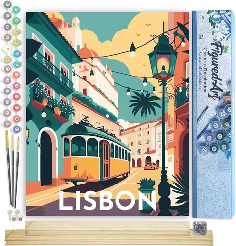 Miniatura 31 de Figured'Art Pintura por números para adultos Desayuno en un pueblo mediterráneo 16"x20" - Kit de pintura de arte artesanal lienzo enrollado sin marco