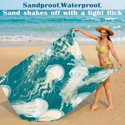 Miniatura 12 de Famstar Beach Blanket Oversized Extra Large 78"X81"/10'X9',Waterproof Sandproof Beach Blanket 2-8 Adults Lightweight Durable for Travel Camping
