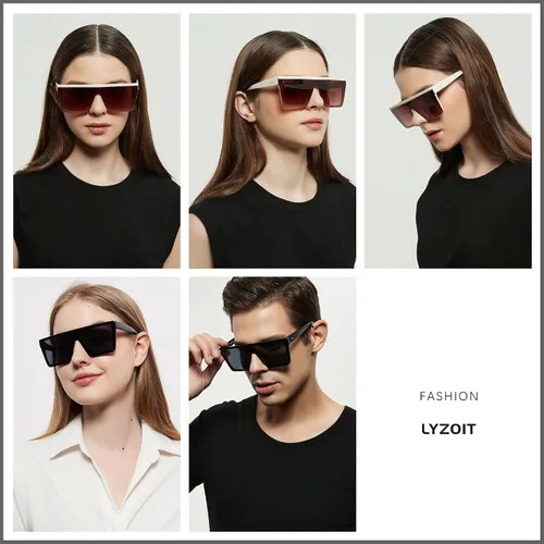 Miniatura 5 de LYZOIT Lentes de sol cuadrados de gran tamaño para mujeres y hombres, parte superior plana grande, protección UV, sombras sin montura