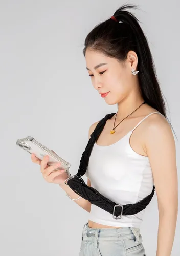 Miniatura 4 de Novela correa de teléfono tejida para teléfono celular con correa correa de teléfono cruzada/cuello cordón ajustable parche para teléfono móvil Negro