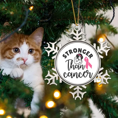 Miniatura 4 de Adorno colgante de Navidad Stronger Than Cancer Brest Cancer Awareness Metal Copo de nieve Adornos de Navidad Recuerdo Rosa Sobreviviente de Cáncer