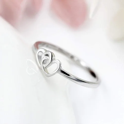 Miniatura 4 de LGSY Anillos de plata de ley 925 con doble corazón para mujer, Plata