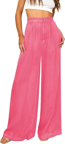 GRAPENT Pantalones de pierna ancha para mujer, jeans de cintura alta, pantalones palazzo, ligeros, para verano, playa, Y2K