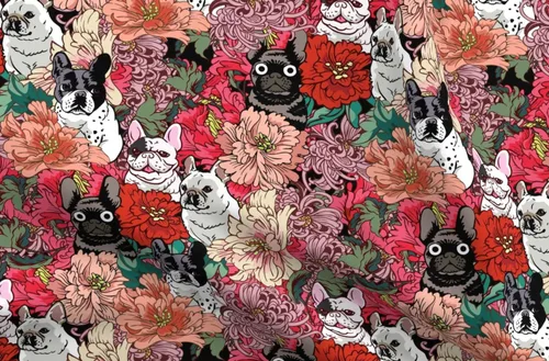 Spoonflower Tela - Frenchie Florals Bulldog Francés Flores Rojas Rosadas Perros No Deportivos Impresos en Tela de Gasa Barrio Grasa - Costura Ropa