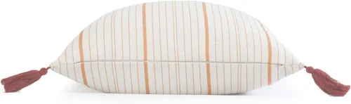 Miniatura 6 de Hofdeco Solo funda de almohada decorativa de otoño, para sofá, cama, borla a rayas naranjas, 18 x 18 pulgadas Borla de rayas naranja claro 18"x18