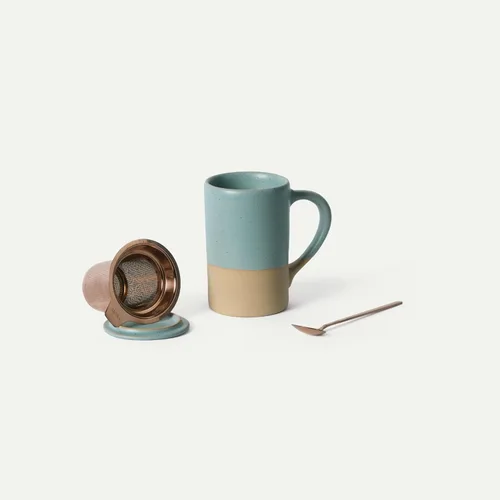 Miniatura 9 de Taza de Té Mora Ceramics con Infusor de Hojas Sueltas, Cuchara y Tapa, 12 oz, Taza de Café Apta para Microondas y Lavavajillas - Esmalte Cerámico